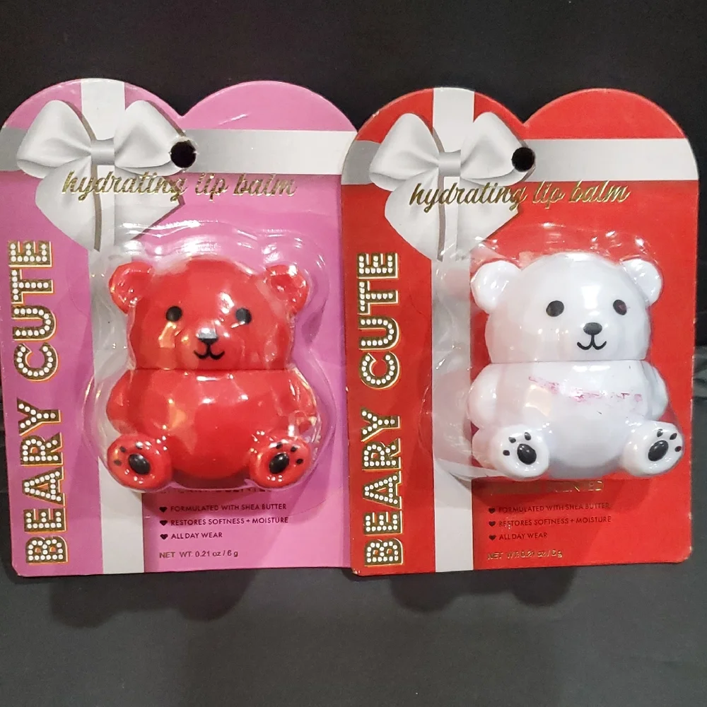 2 pack Beary cute vanilla and cherry‎ scented teddy bear shaped lip balms